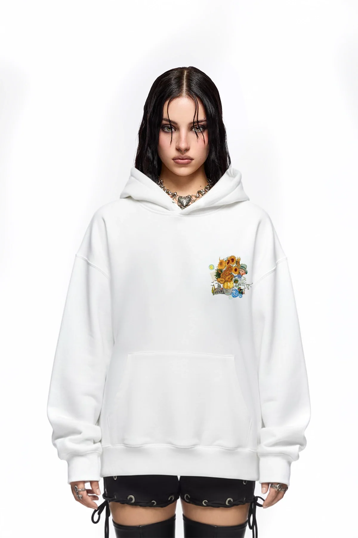 Vincent Dream Baskılı Oversize Unisex Beyaz Hoodie