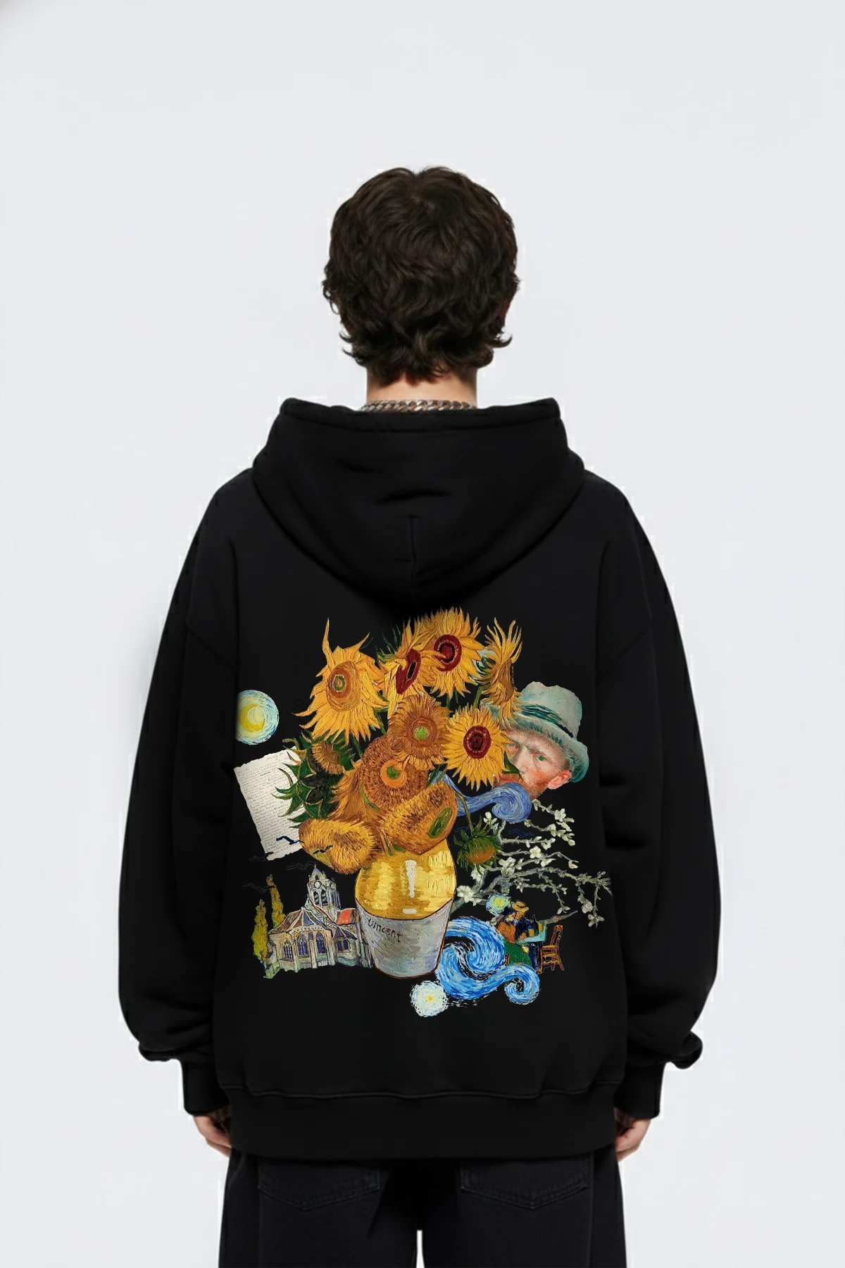 Vincent Dream Baskılı Oversize Unisex Siyah Hoodie