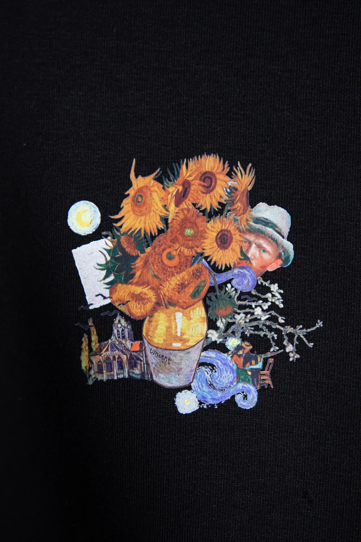 Vincent Dream Baskılı Oversize Unisex Siyah Hoodie