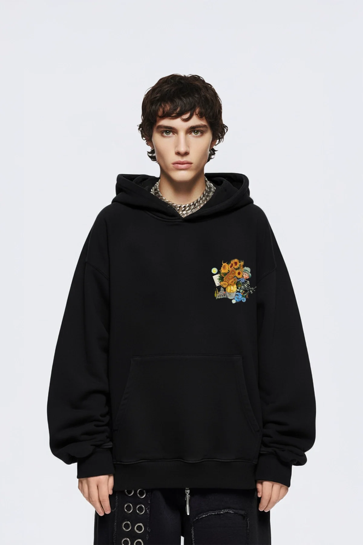Vincent Dream Baskılı Oversize Unisex Siyah Hoodie