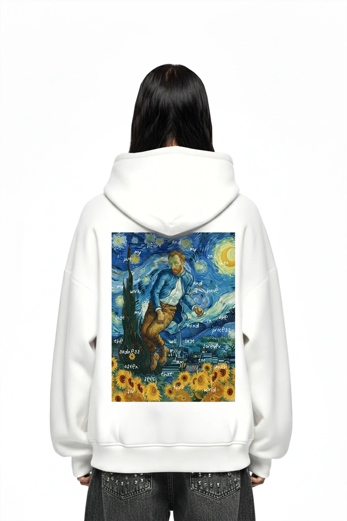 Vincents World Baskılı Oversize Unisex Beyaz Hoodie