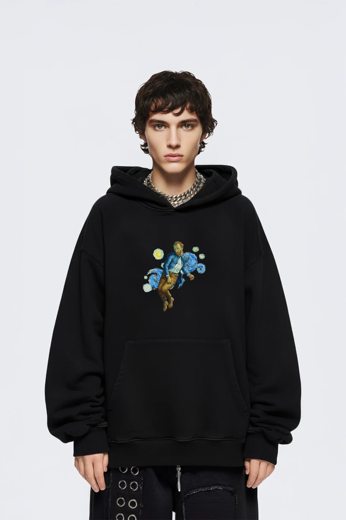 Vincents World Baskılı Oversize Unisex Siyah Hoodie