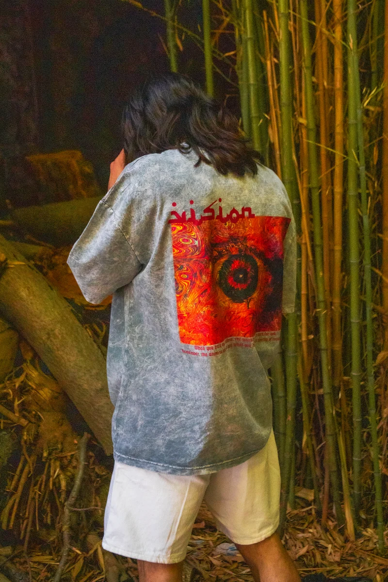 Vision Baskılı Oversize 24/1 Premium Yıkamalı Beyaz Tshirt