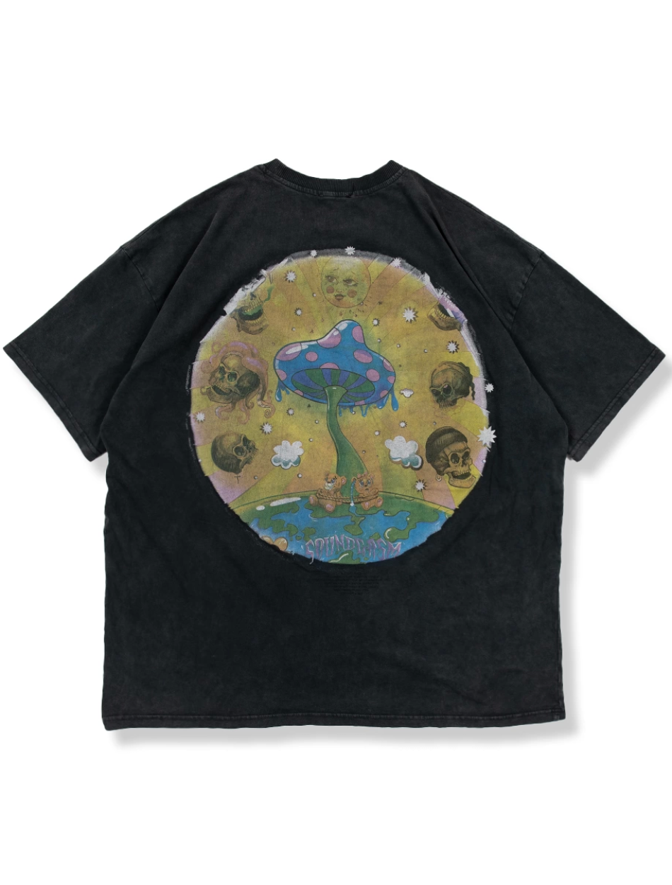 Liquid Mushroom Sırt Baskılı Füme Yıkamalı Oversize Unisex Tshirt