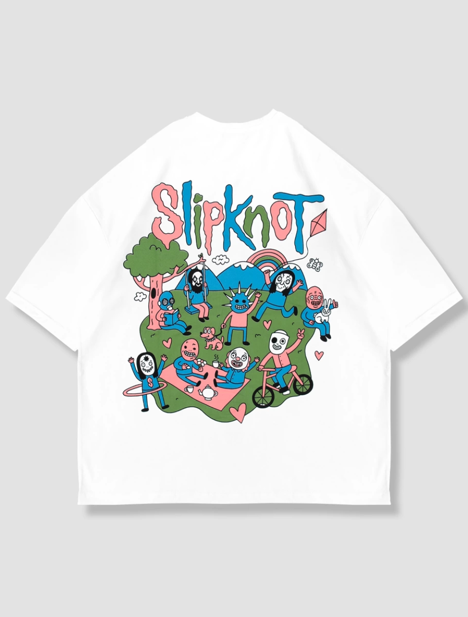 Slipknot Sırt Baskılı Beyaz Unisex Oversize Tshirt