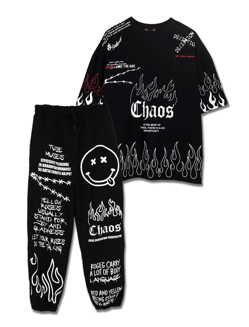 TSH Chaos Karma Baskılı Siyah Unisex Eşofman Takımı