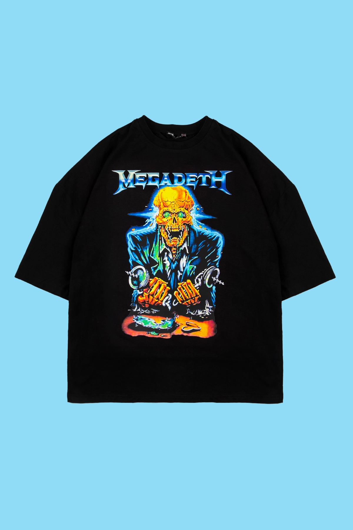 Megadeth Baskılı Yıkamalı Siyah Oversize Tshirt