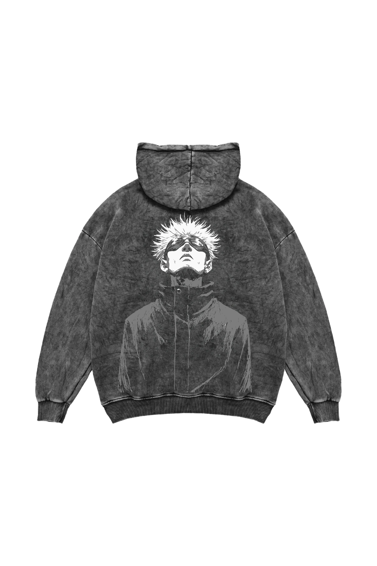 satoru様 Satoru Gojo Baskılı Oversize Unisex Yıkamalı Siyah Hoodie | Rahat
