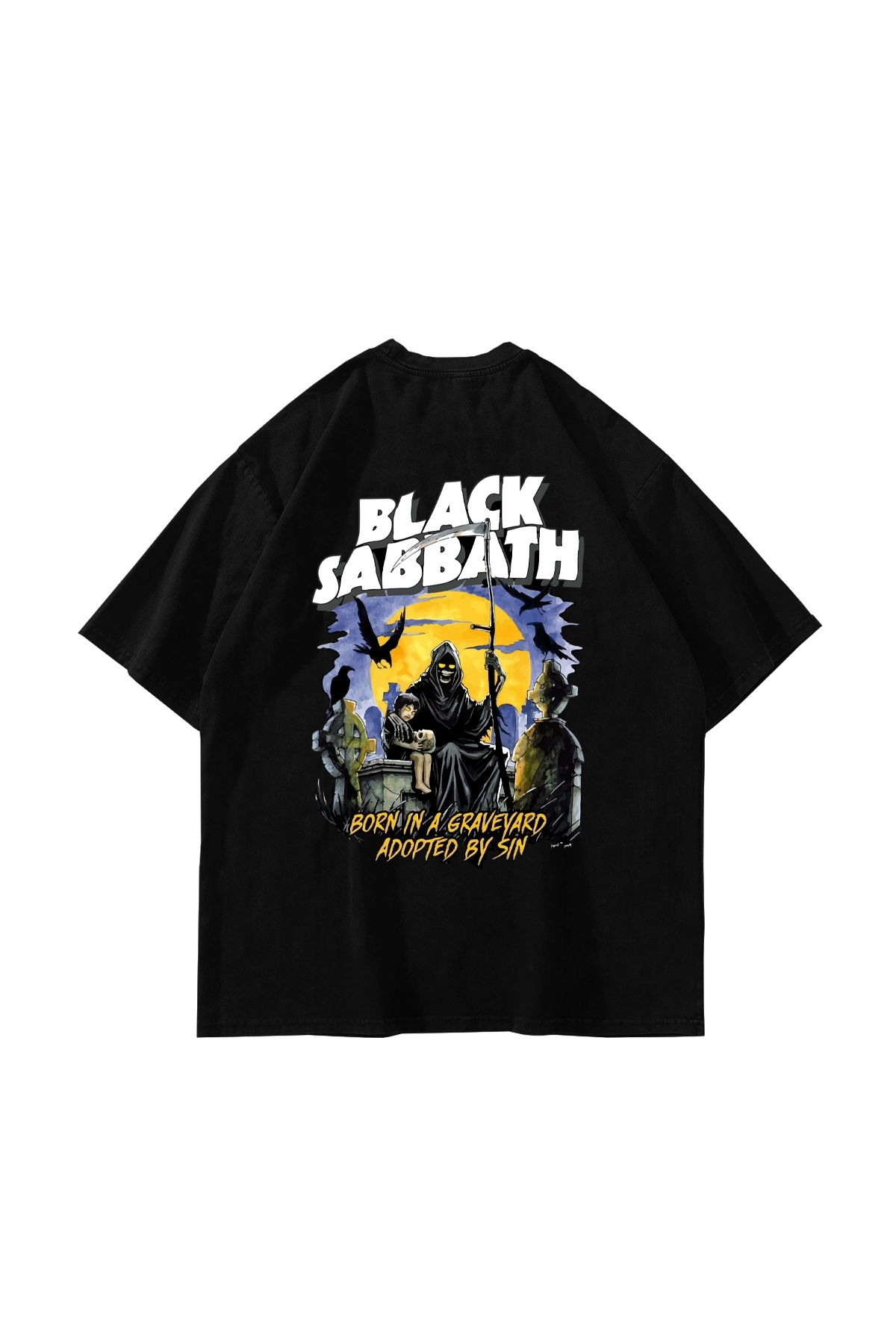 Black Sabbath バンドTシャツ Black Sabbath Baskılı 24/1 Oversize Unisex Siyah Tshirt