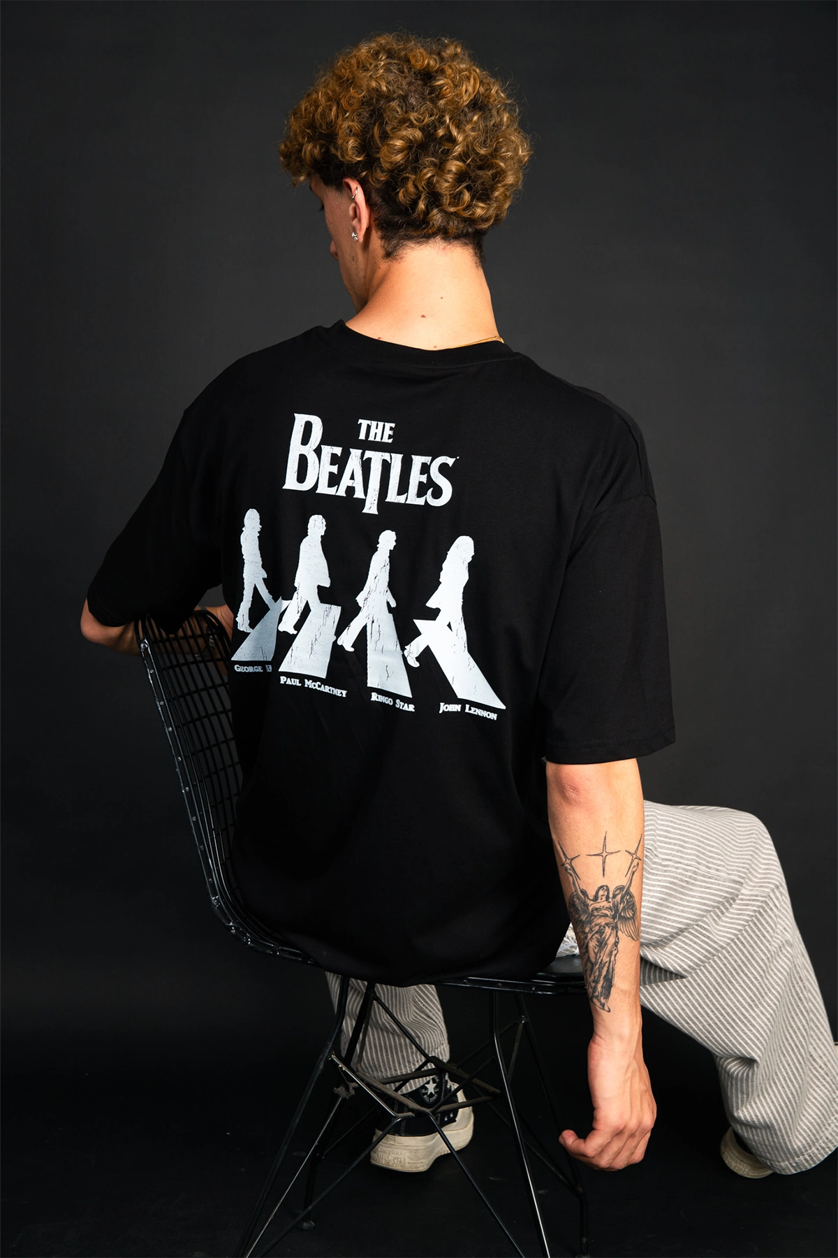 The Beatles Tシャツ Siyah The Beatles Baskılı Oversize Unisex Pamuk Tişört | Rock Band