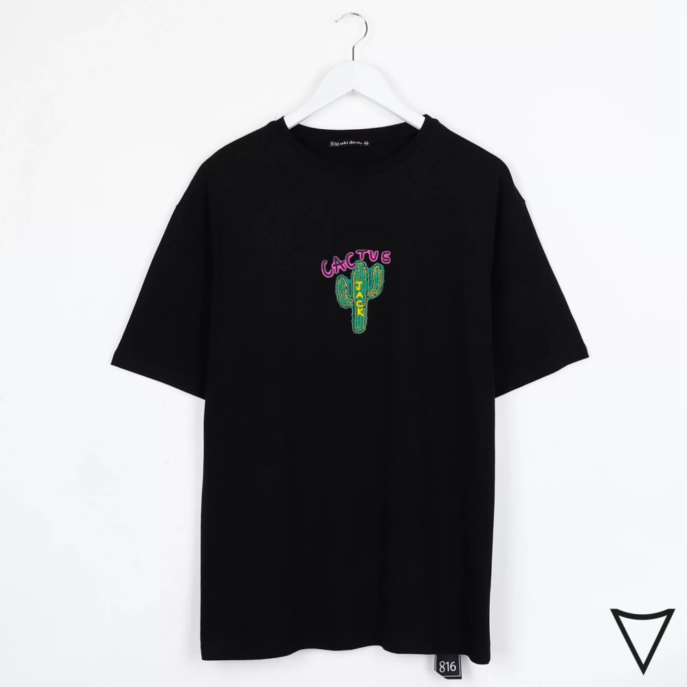 Cactus Jack Sırt Baskılı Siyah Oversize Unisex Tshirt