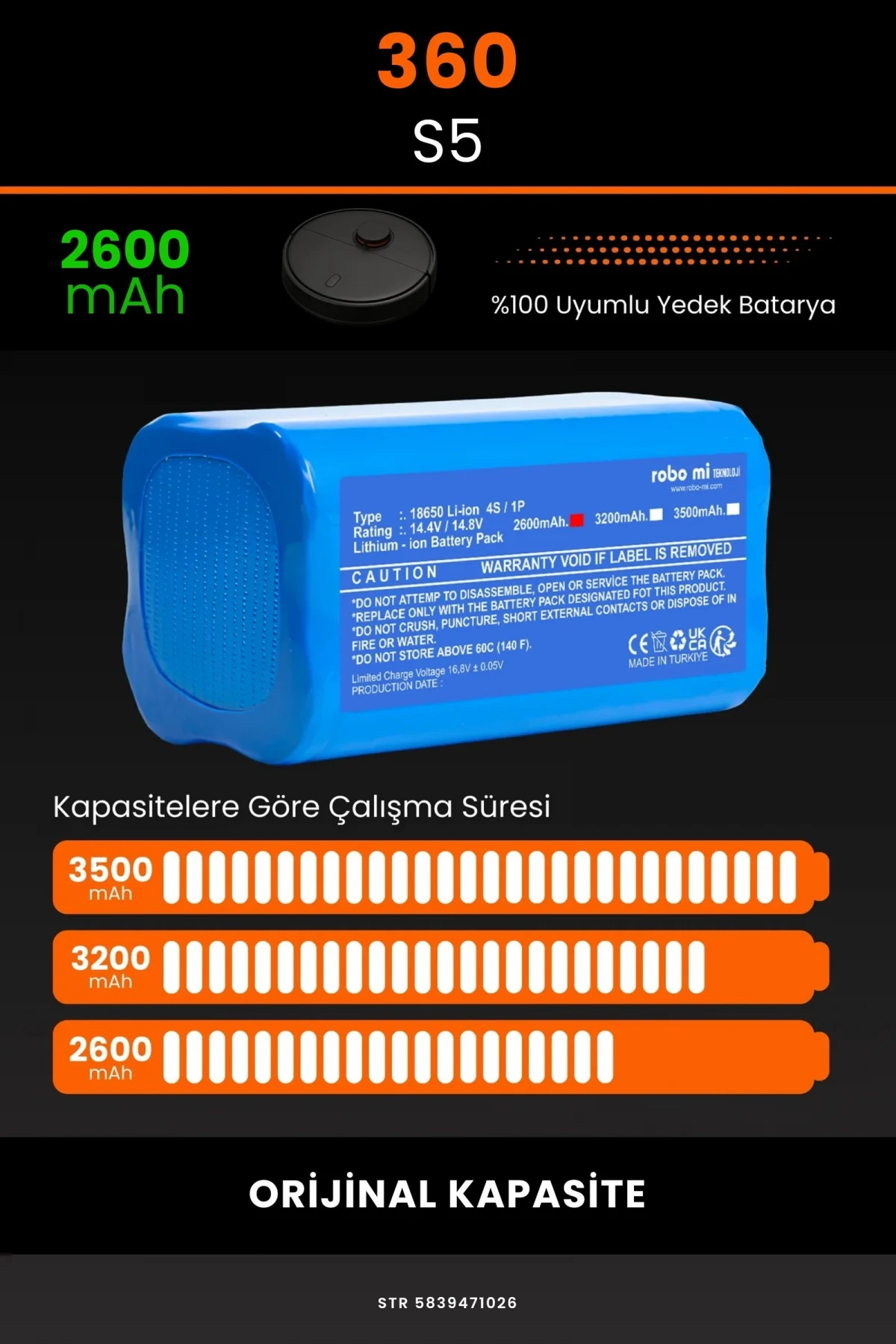 360 S5 2600mAh Robot Süpürge Bataryası - Gerçek Kapasite, Maksimum Güvenlik