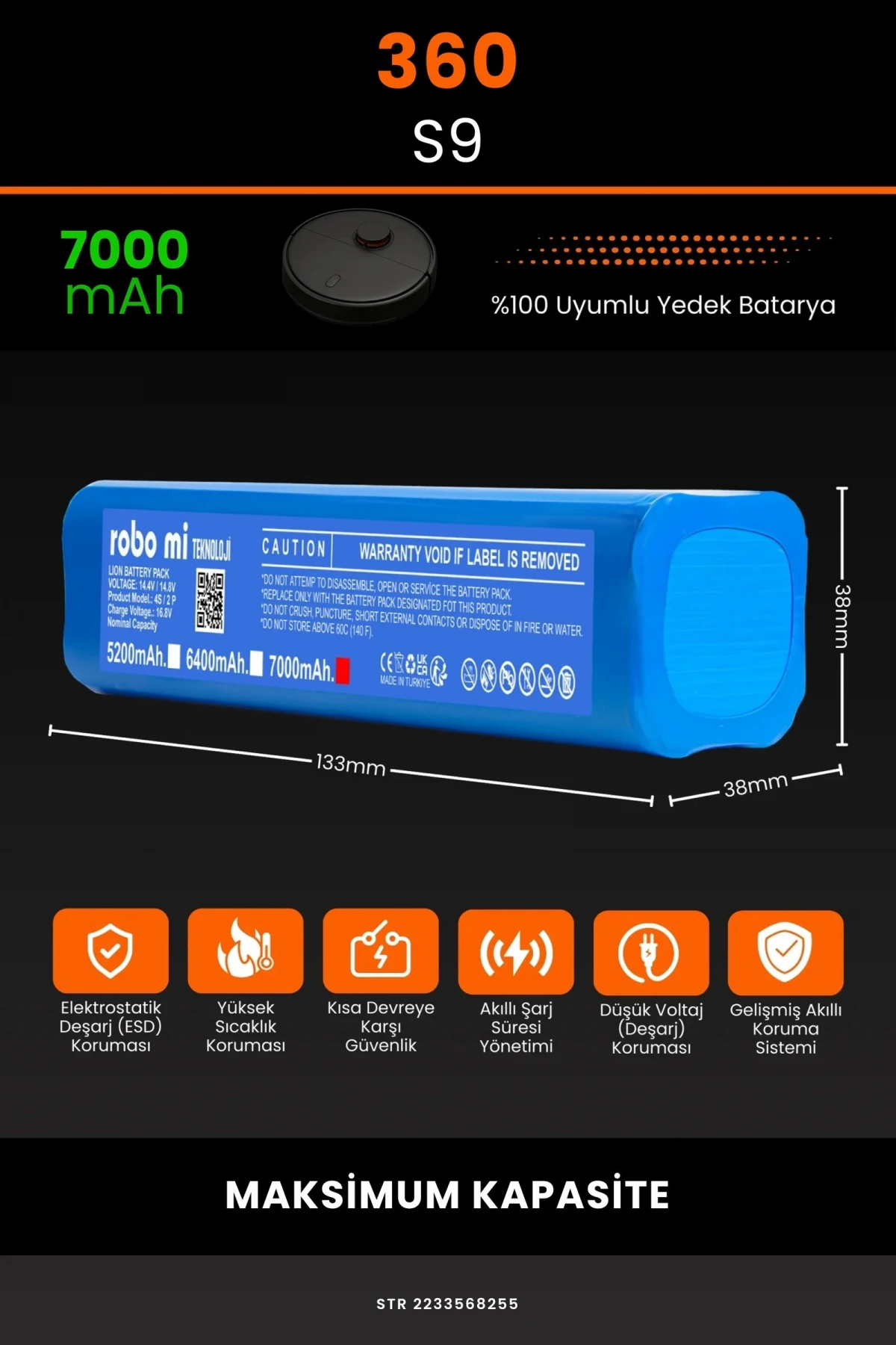 360 S9 7000mAh Robot Süpürge Bataryası - Gerçek Kapasite, Maksimum Güvenlik