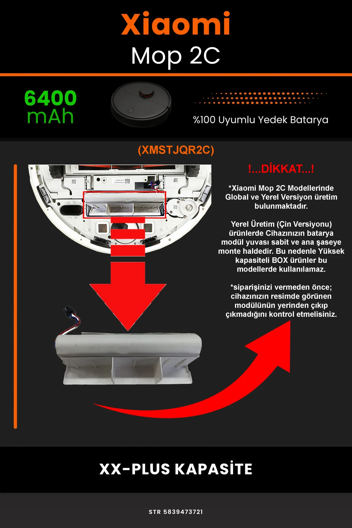 Xiaomi Mi Vacuum Mop 2C 6400mAh Robot Süpürge Bataryası - Gerçek Kapasite, Maksimum Güvenlik
