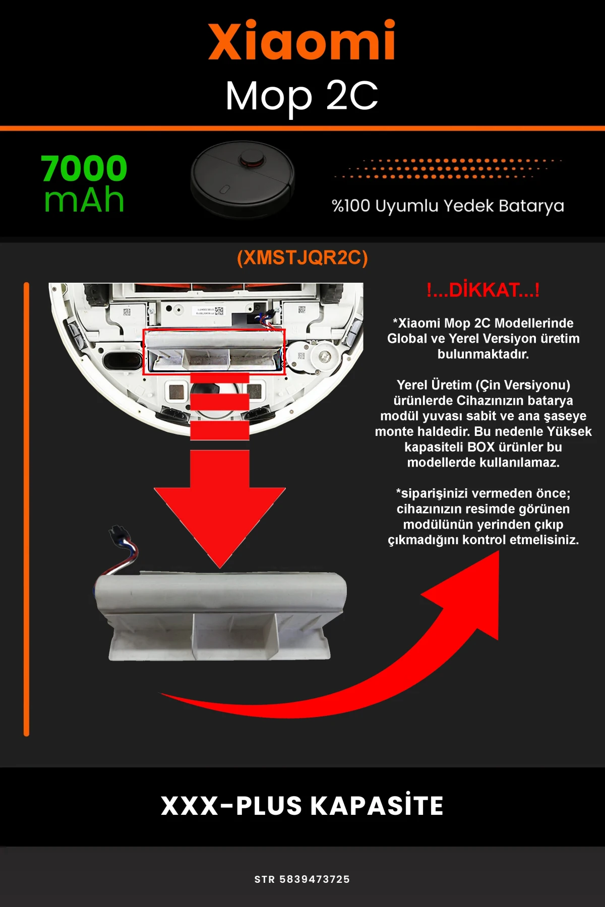 Xiaomi Mi Vacuum Mop 2C 7000mAh Robot Süpürge Bataryası - Gerçek Kapasite, Maksimum Güvenlik