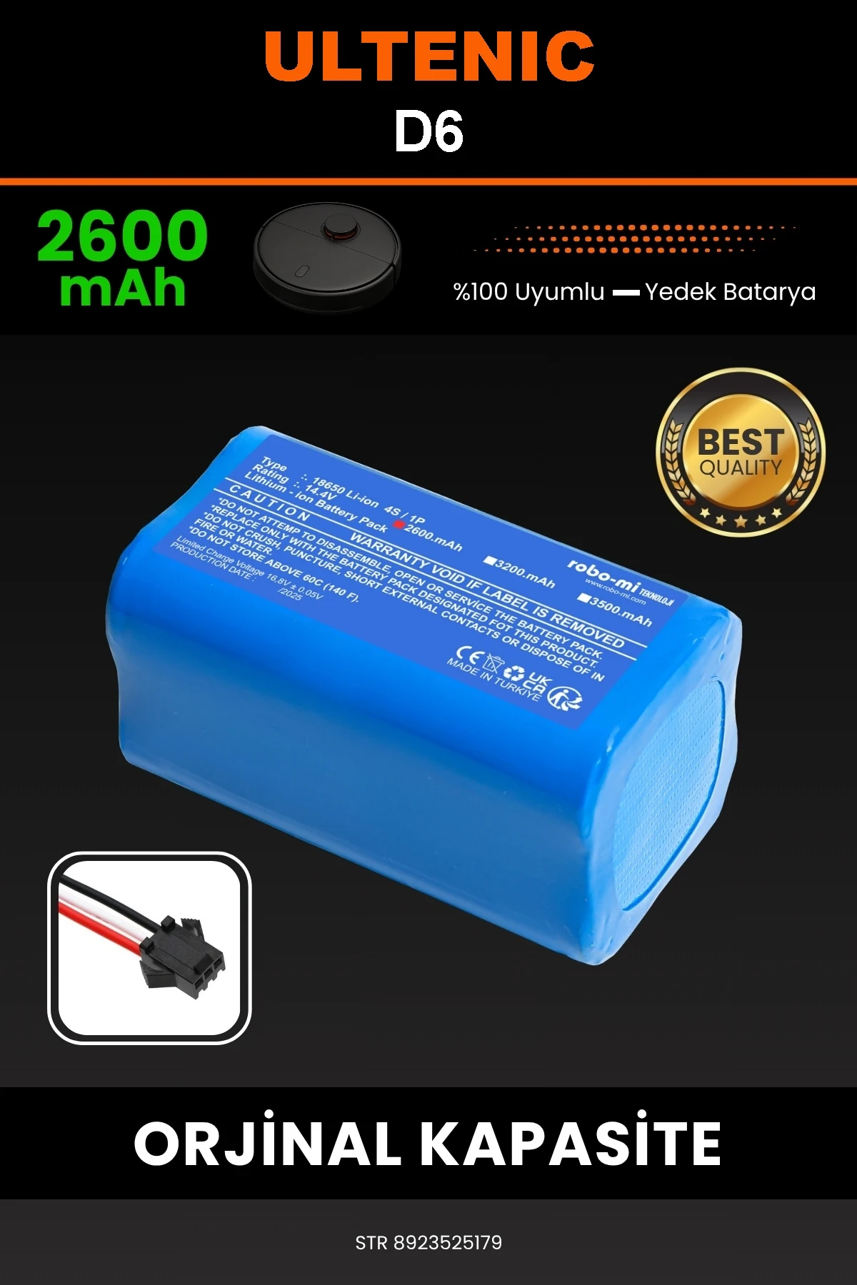 Ultenic D6 2600mAh Robot Süpürge Bataryası - Gerçek Kapasite, Maksimum Güvenlik
