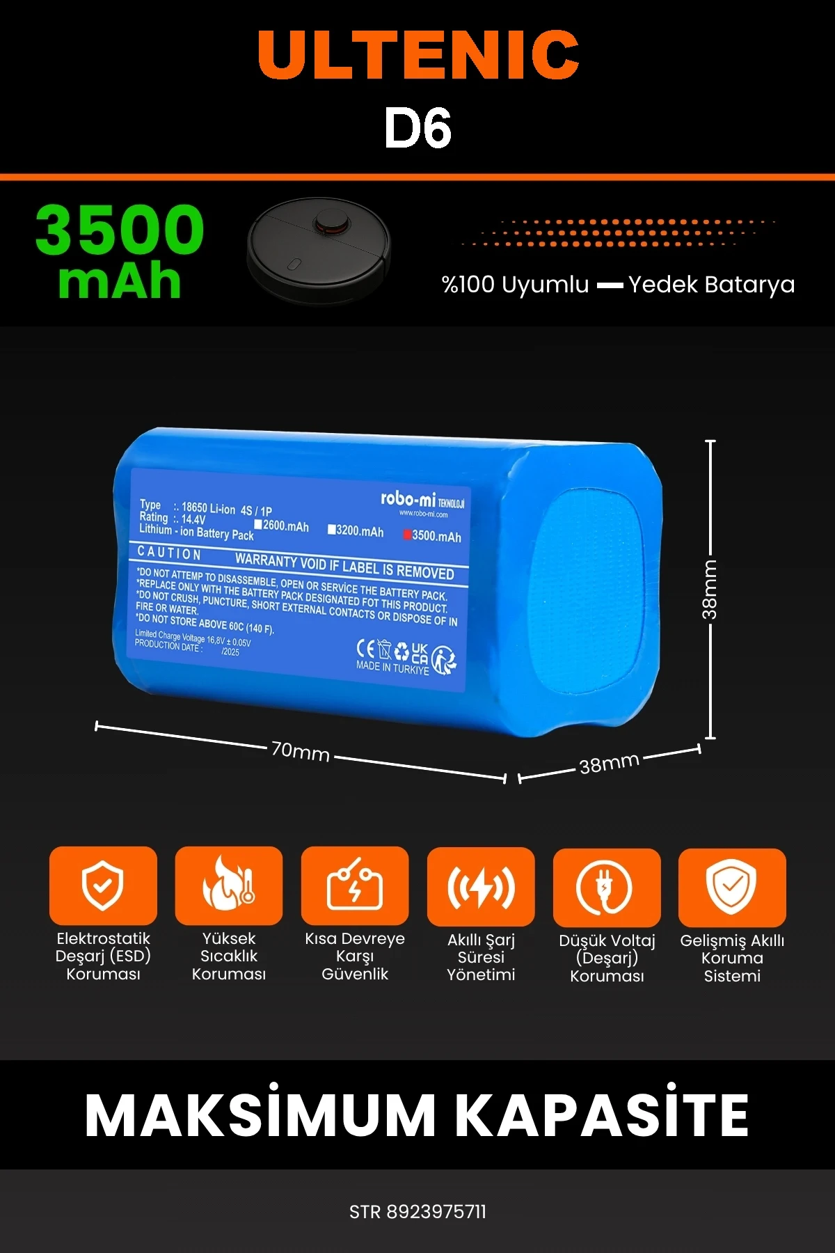 Ultenic D6 3500mAh Robot Süpürge Bataryası - Gerçek Kapasite, Maksimum Güvenlik