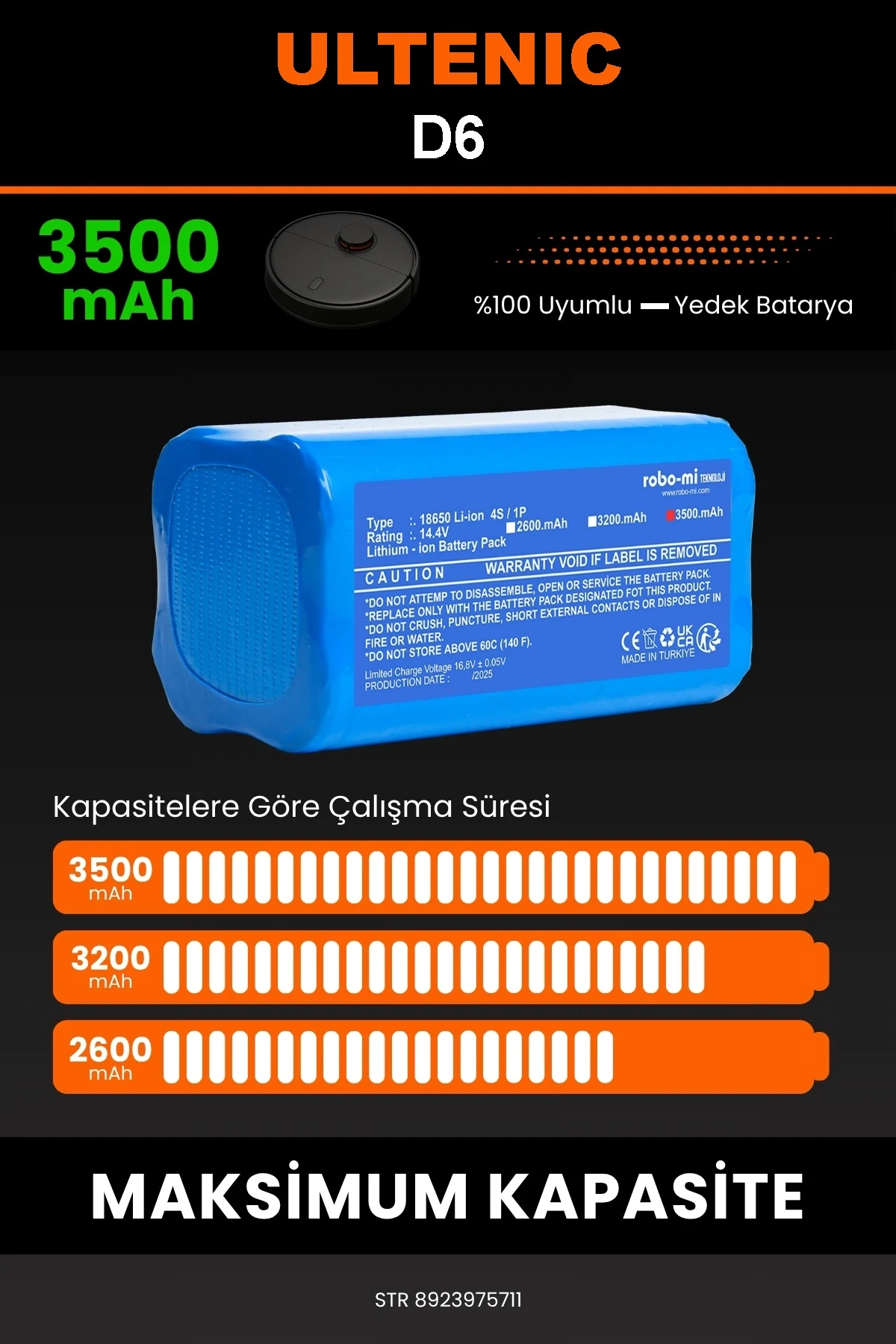 Ultenic D6 3500mAh Robot Süpürge Bataryası - Gerçek Kapasite, Maksimum Güvenlik