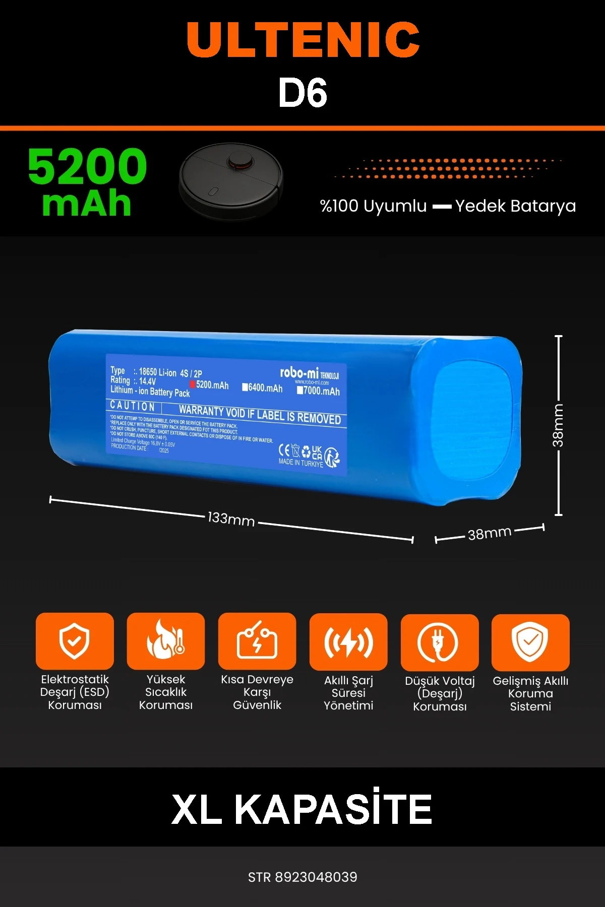 Ultenic D6 5200mAh Robot Süpürge Bataryası - Gerçek Kapasite, Maksimum Güvenlik