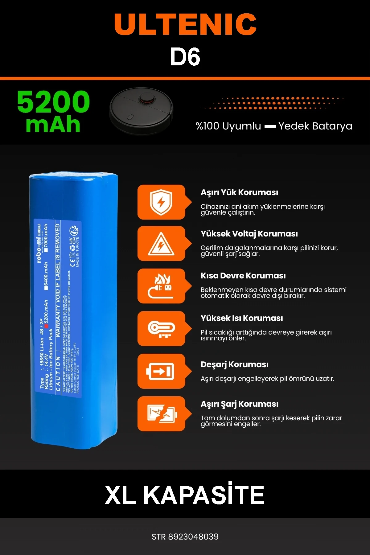 Ultenic D6 5200mAh Robot Süpürge Bataryası - Gerçek Kapasite, Maksimum Güvenlik