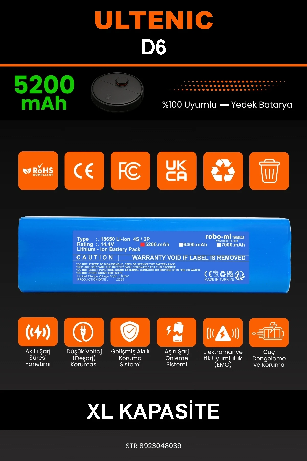 Ultenic D6 5200mAh Robot Süpürge Bataryası - Gerçek Kapasite, Maksimum Güvenlik