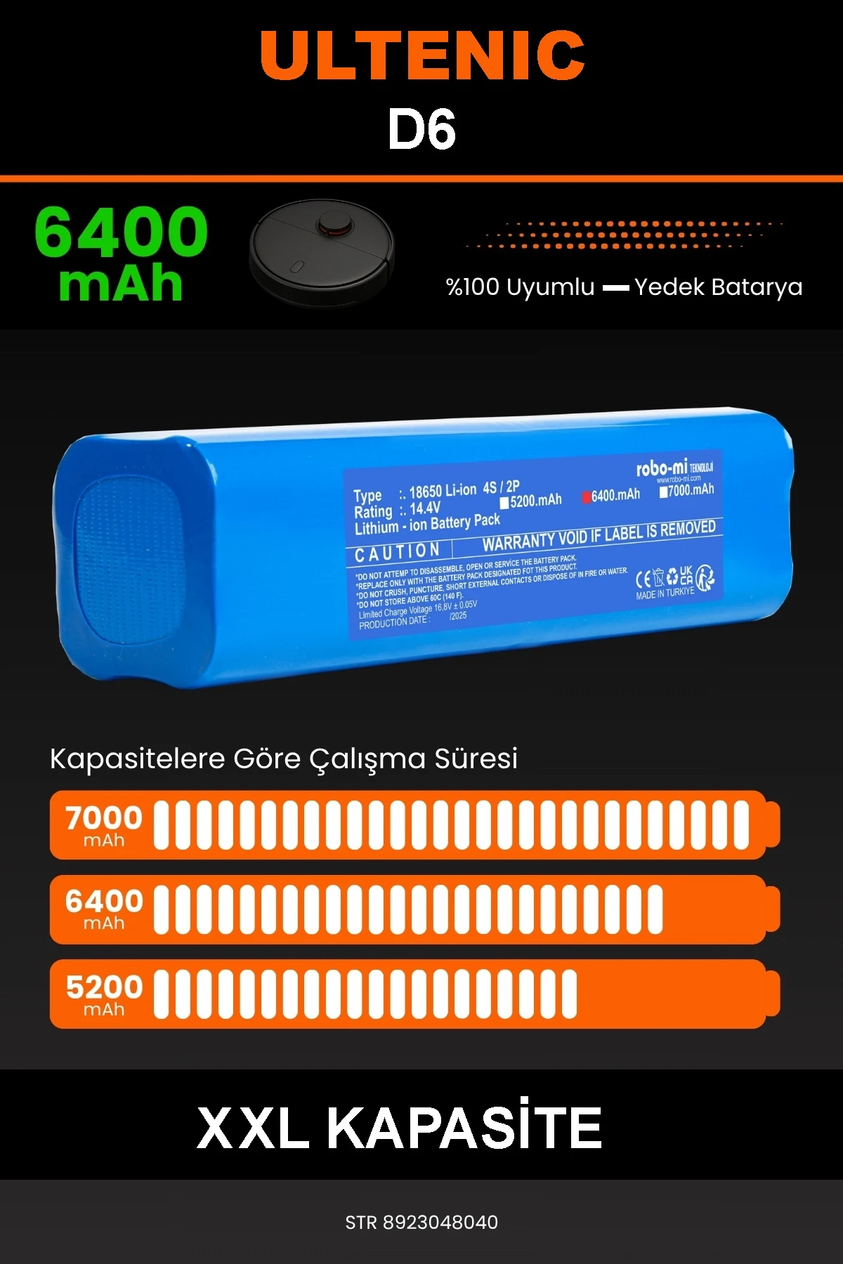 Ultenic D6 6400mAh Robot Süpürge Bataryası - Gerçek Kapasite, Maksimum Güvenlik