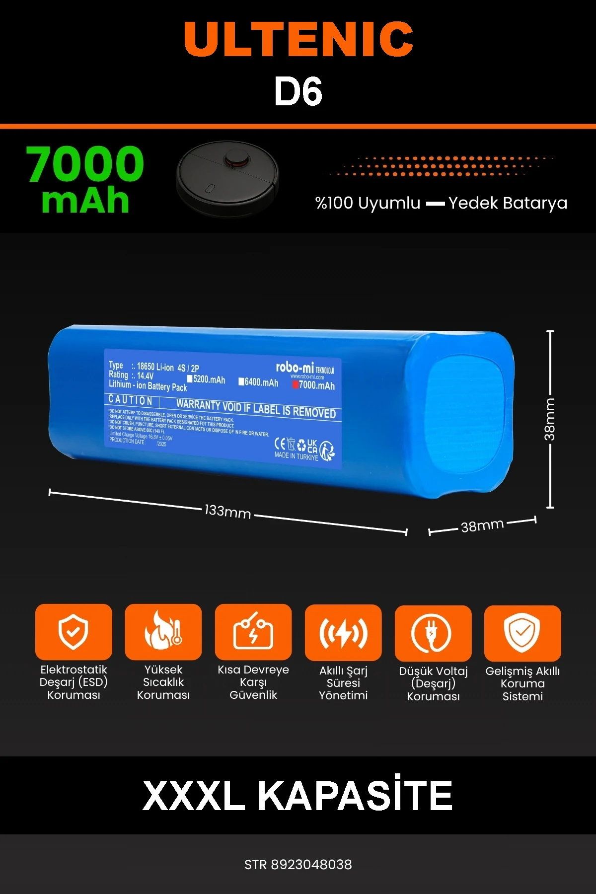 Ultenic D6 7000mAh Robot Süpürge Bataryası - Gerçek Kapasite, Maksimum Güvenlik