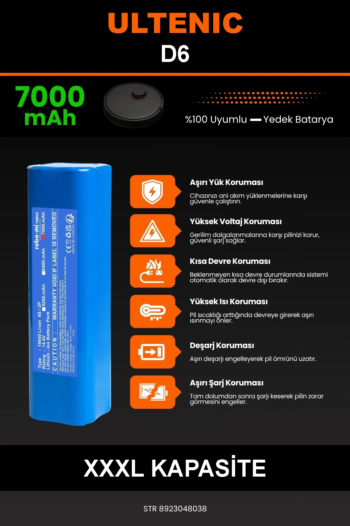 Ultenic D6 7000mAh Robot Süpürge Bataryası - Gerçek Kapasite, Maksimum Güvenlik