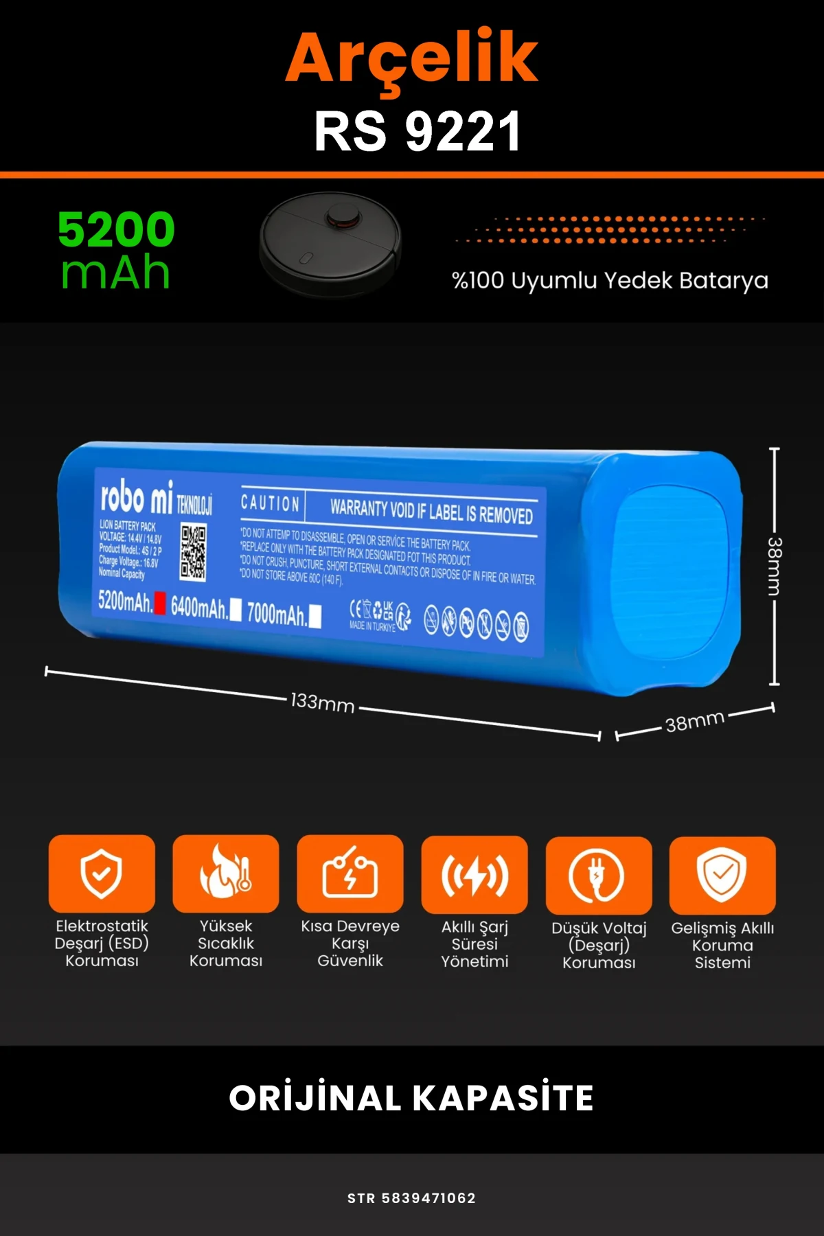 Arçelik Rs 9221 5200mAh Robot Süpürge Bataryası - Gerçek Kapasite, Maksimum Güvenlik