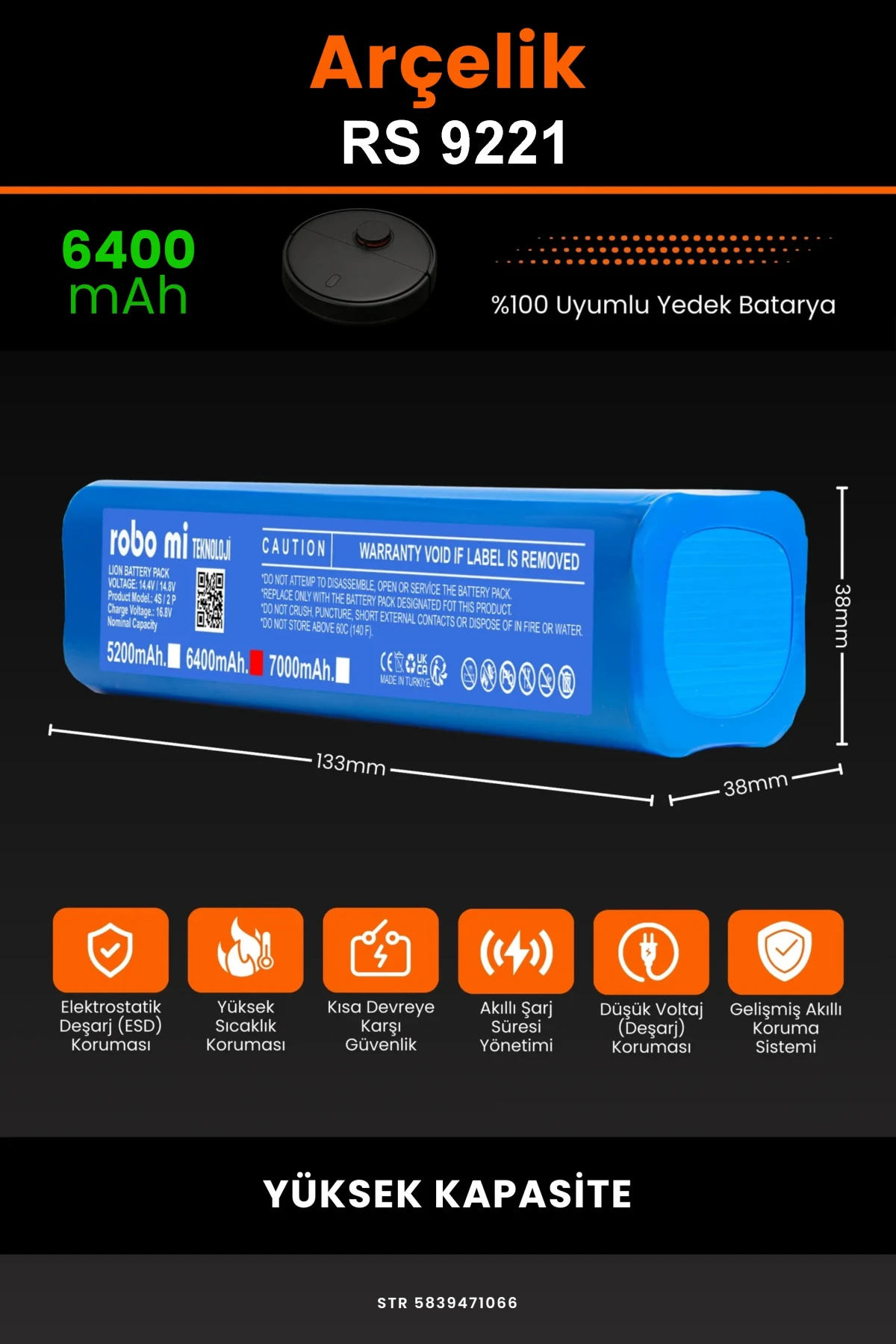 Arçelik Rs 9221 6400mAh Robot Süpürge Bataryası - Gerçek Kapasite, Maksimum Güvenlik