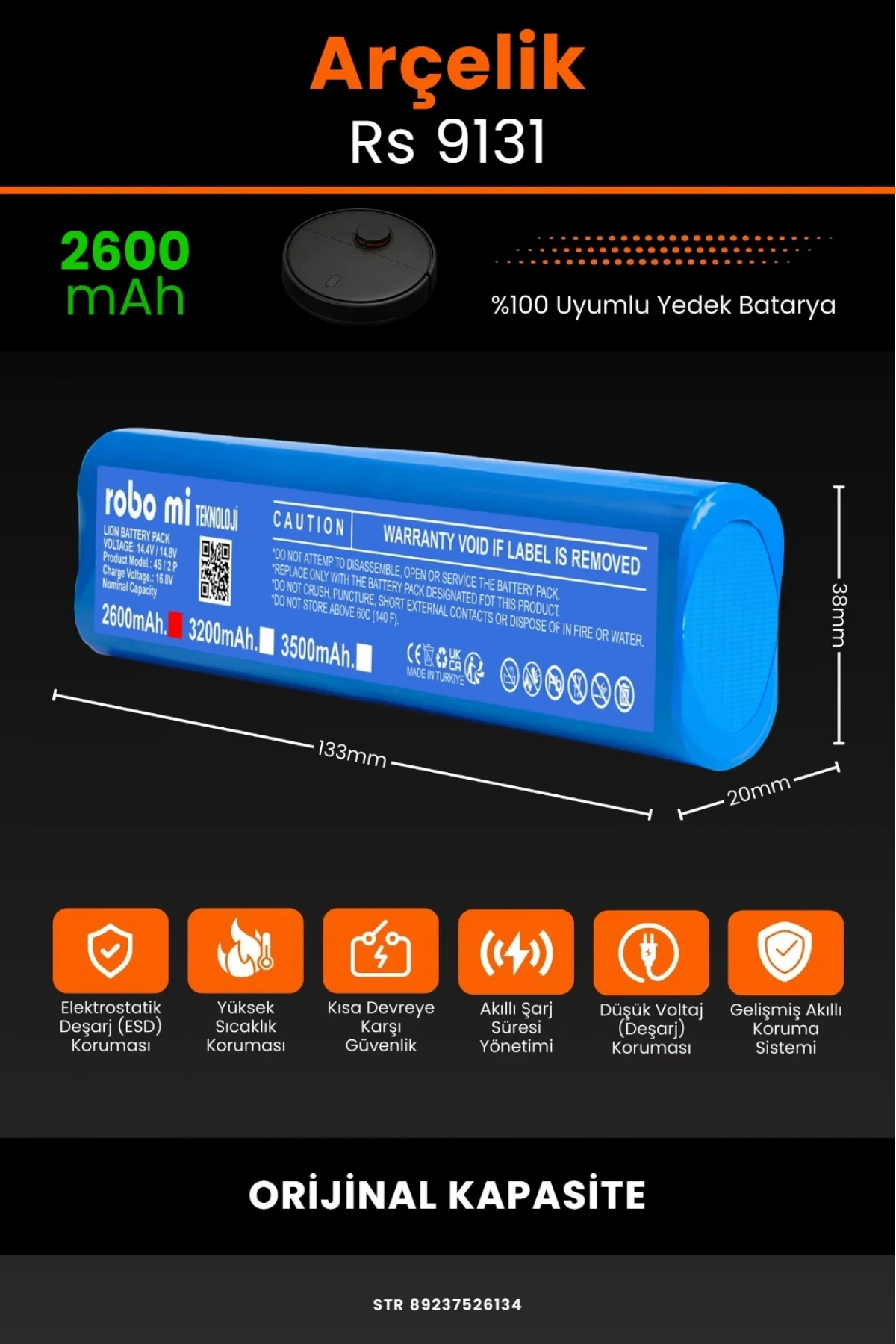 Arçelik Rs 9131 2600mAh Robot Süpürge Bataryası - Gerçek Kapasite, Maksimum Güvenlik