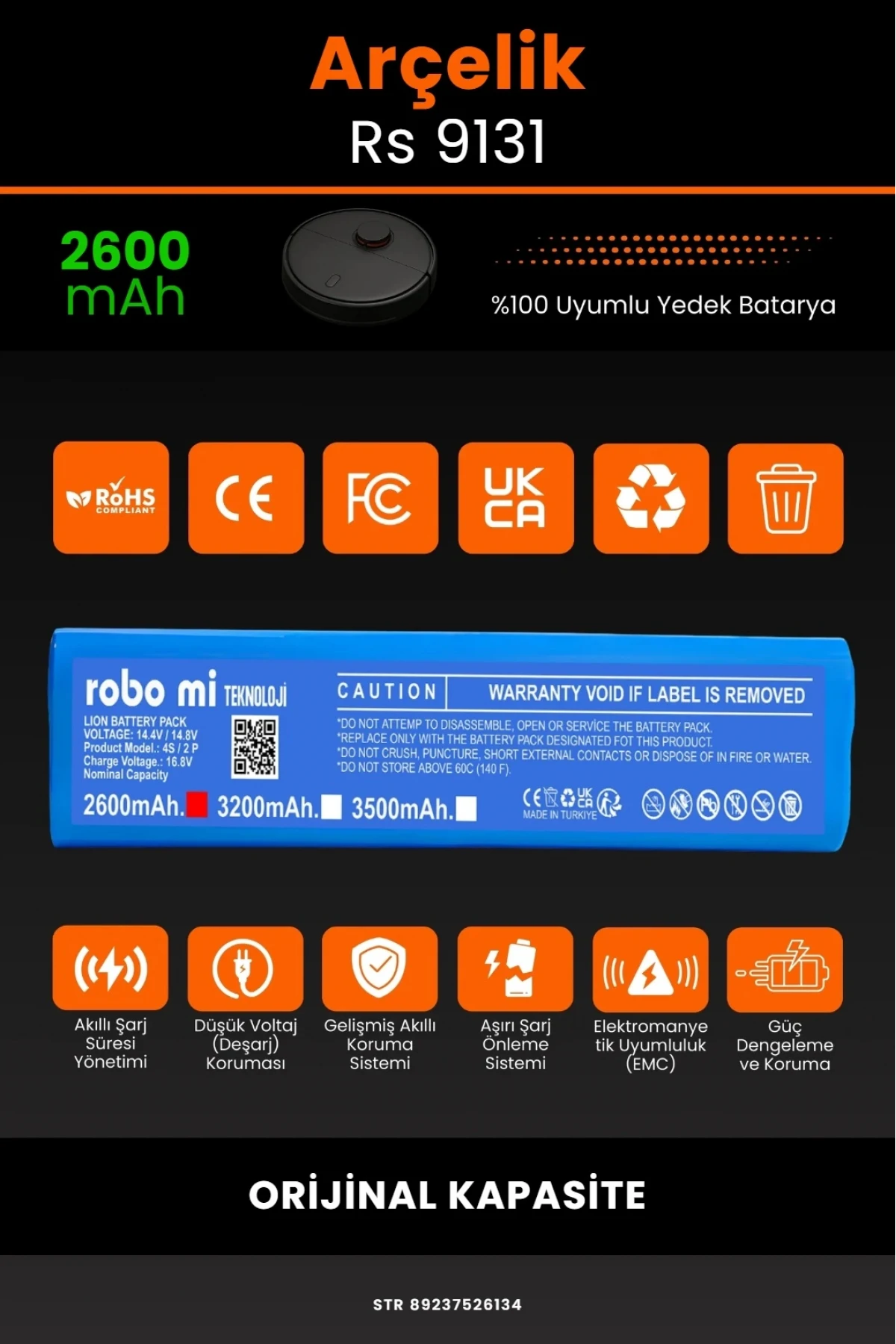 Arçelik Rs 9131 2600mAh Robot Süpürge Bataryası - Gerçek Kapasite, Maksimum Güvenlik