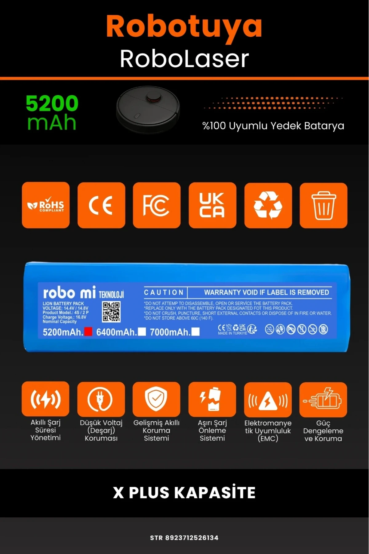 Robotuya RoboLaser 5200mAh Robot Süpürge Bataryası - Gerçek Kapasite, Maksimum Güvenlik