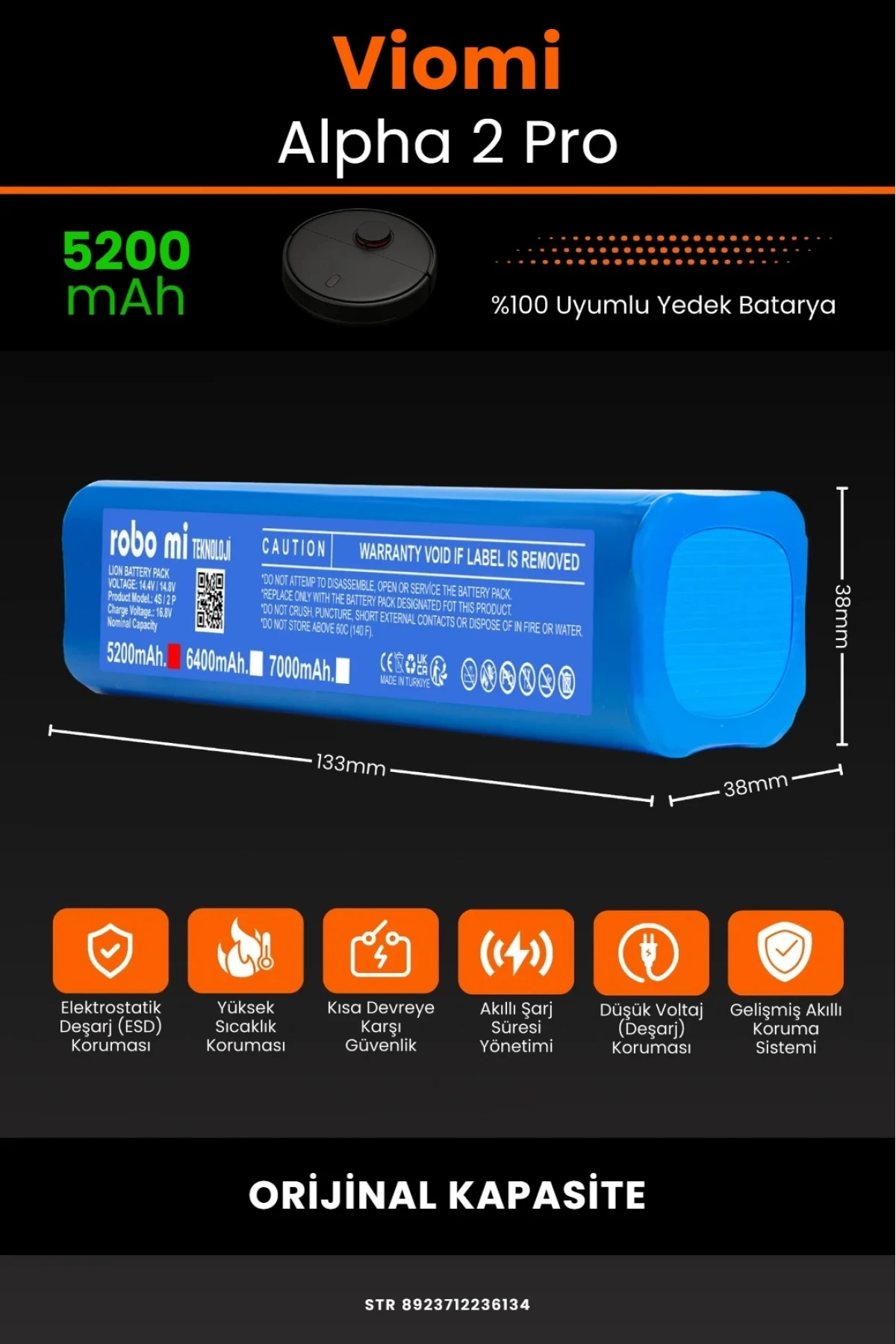 Viomi V5 Uyumlu, 5200mAh Robot Süpürge Bataryası - Orijinal Kapasite