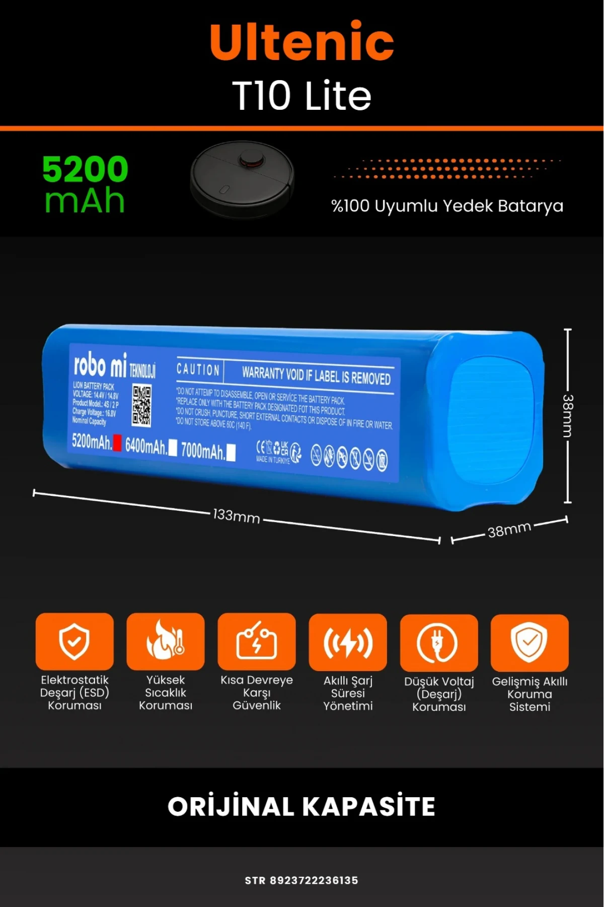 Ultenic T10 Lite Uyumlu 5200mAh Robot Süpürge Bataryası - Orijinal Kapasite