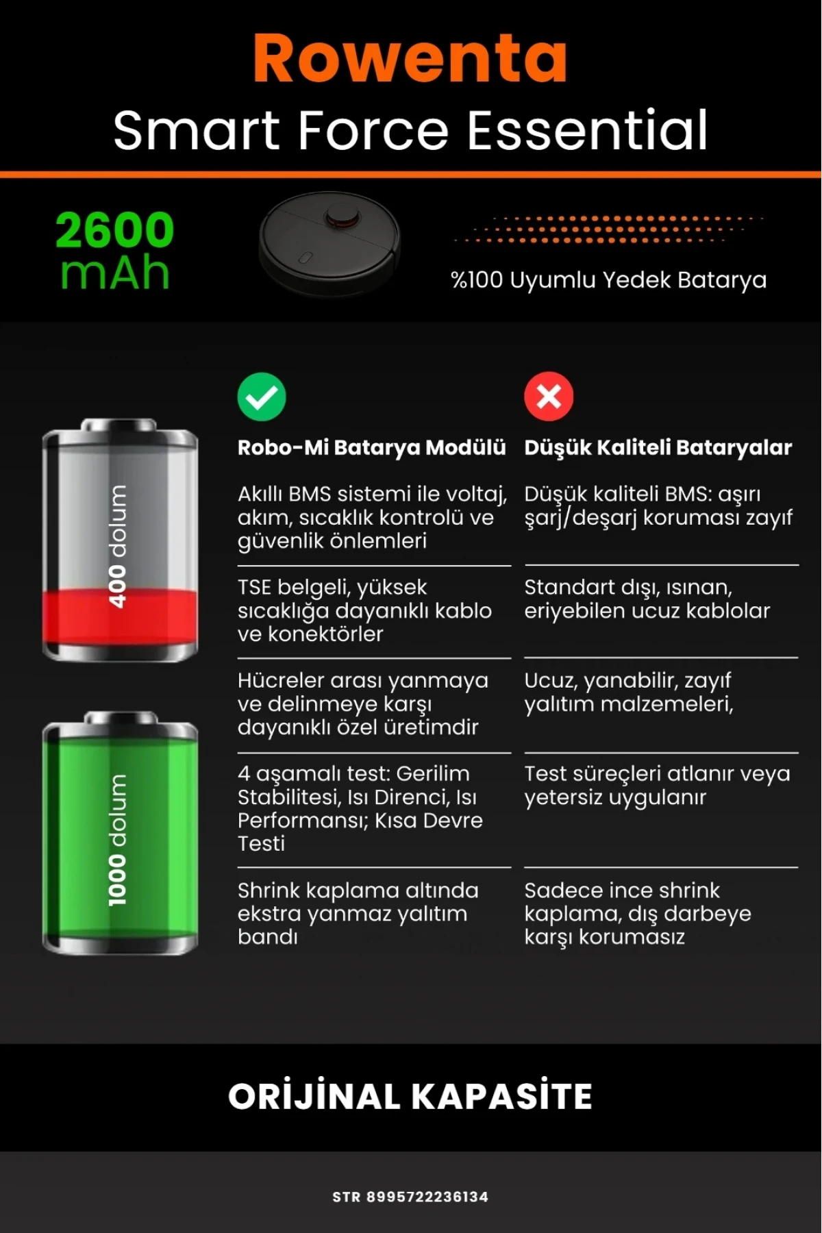 Rowenta Smart Force Essential Uyumlu 2600mAh Li-İyon Batarya Modülü