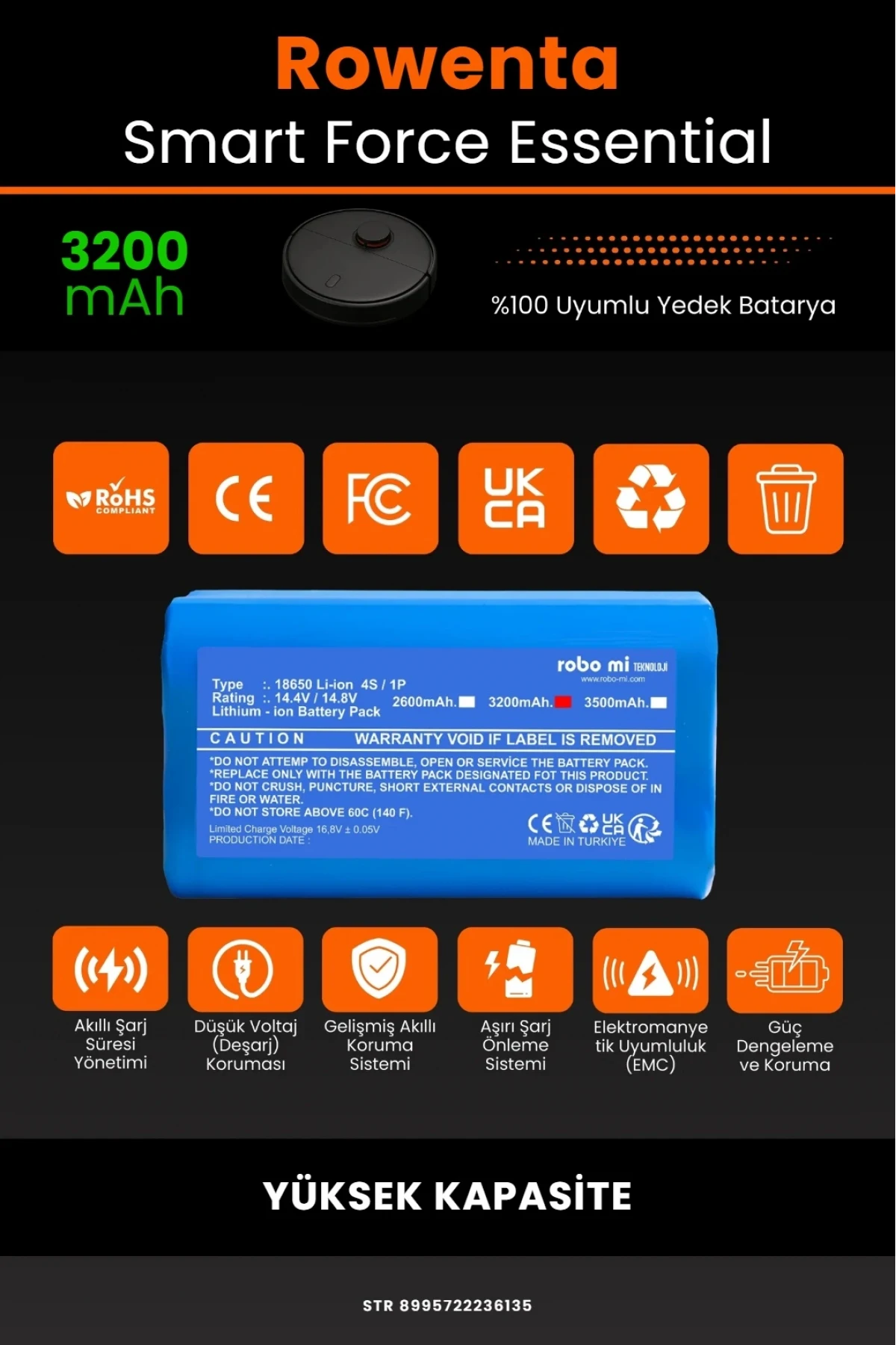 Rowenta Smart Force Essential Uyumlu 3200mAh Li-İyon Batarya Modülü