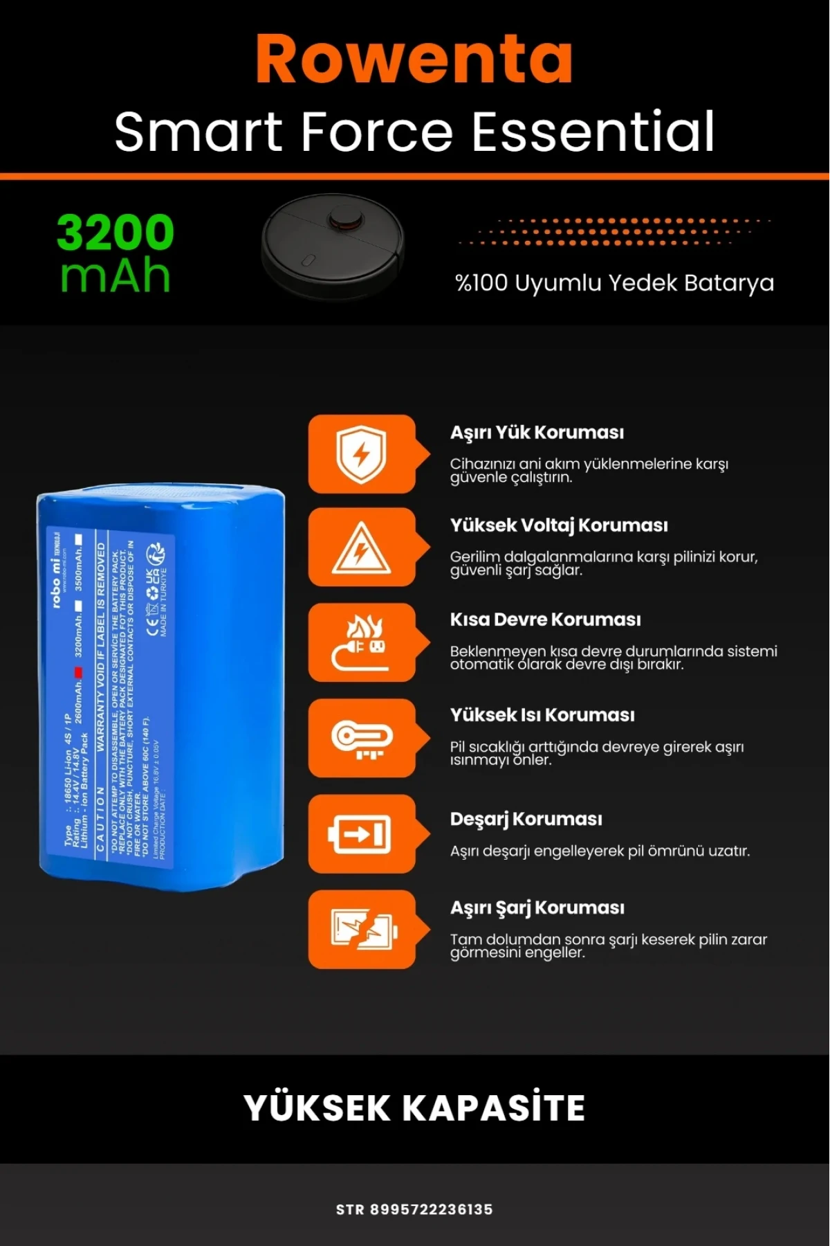 Rowenta Smart Force Essential Uyumlu 3200mAh Li-İyon Batarya Modülü