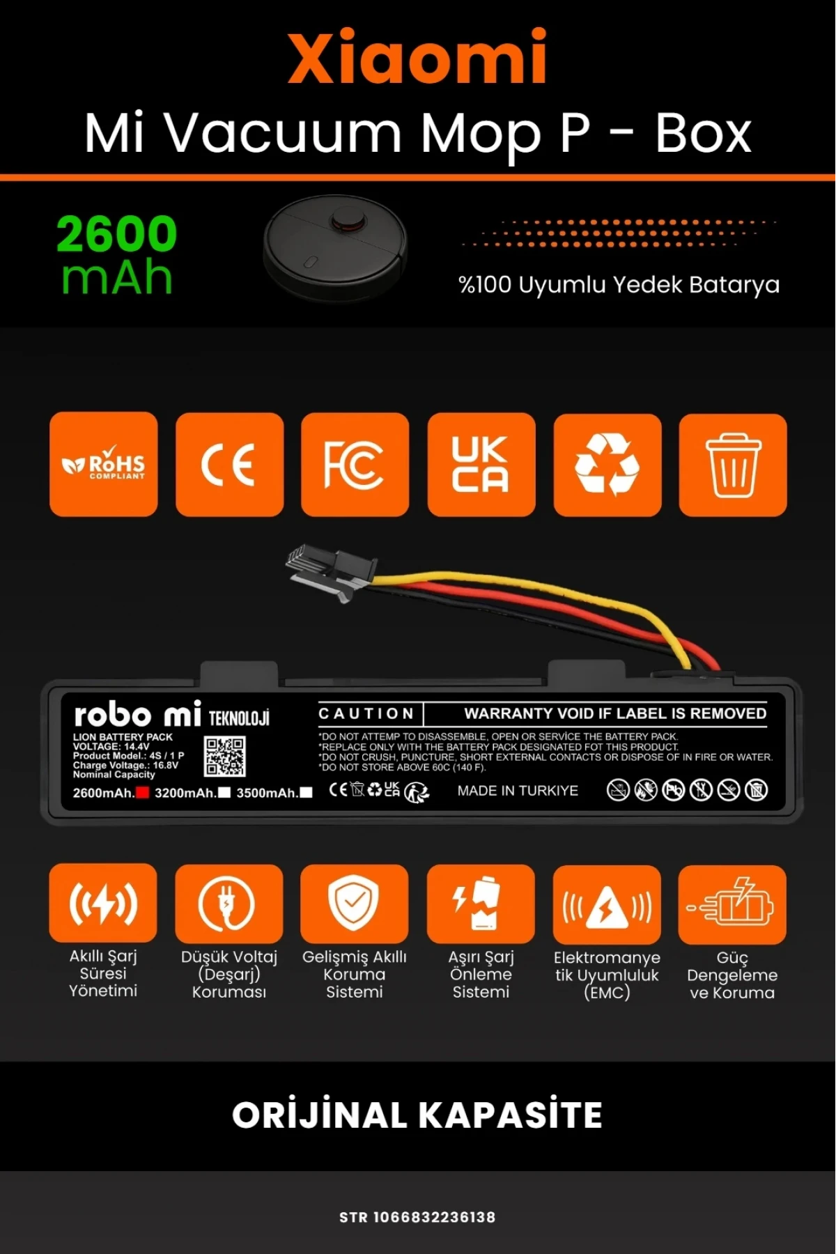 Xiaomi Mi Vacuum Mop Pro 3500mAh Robot Süpürge Bataryası BOX - Gerçek Kapasite, Maksimum Güvenlik