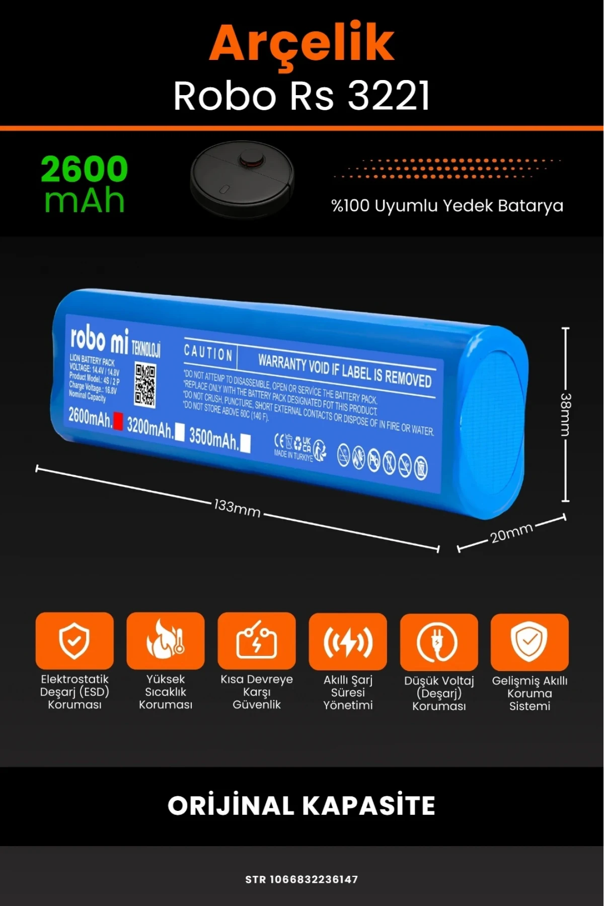 Arçelik Imperium Robo RS 3221 Uyumlu 2600mAh Yedek Batarya - Orijinal Kapasite