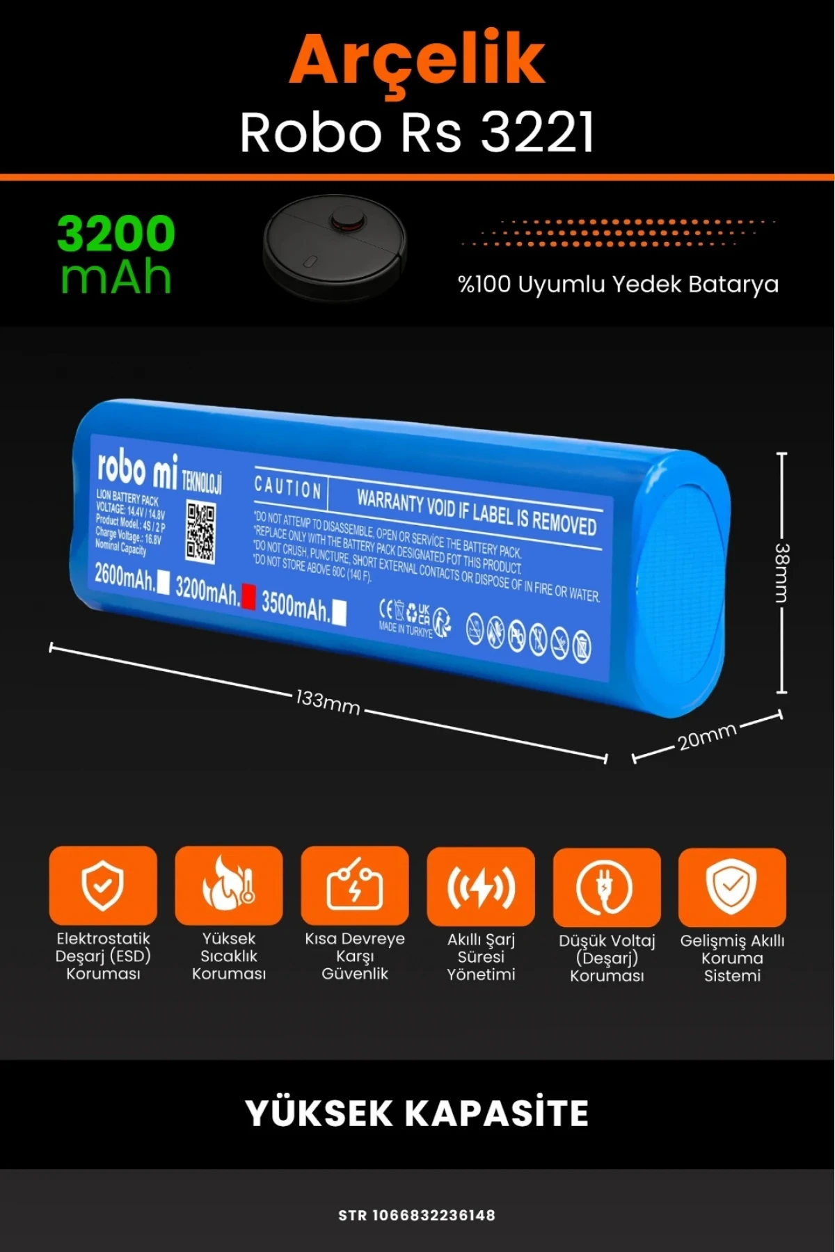 Arçelik Imperium Robo RS 3221 Uyumlu 3200mAh Yedek Batarya - Yüksek Kapasite