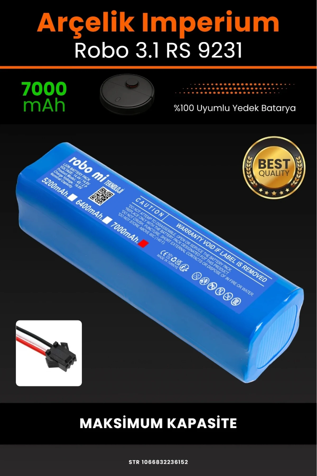 Arçelik Imperium Uyumlu Robo 3.1 RS 9231 Robot Süpürge Bataryası - 7000mAh Maksimum Yüksek Kapasite