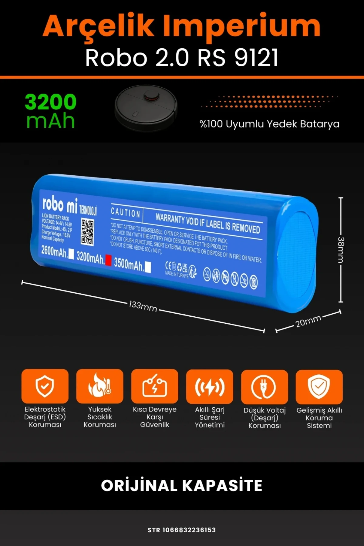 Arçelik İmperium Robo 2.0 RS 9121 Uyumlu 3200mAh Robot Süpürge Bataryası - Orijinal Kapasite