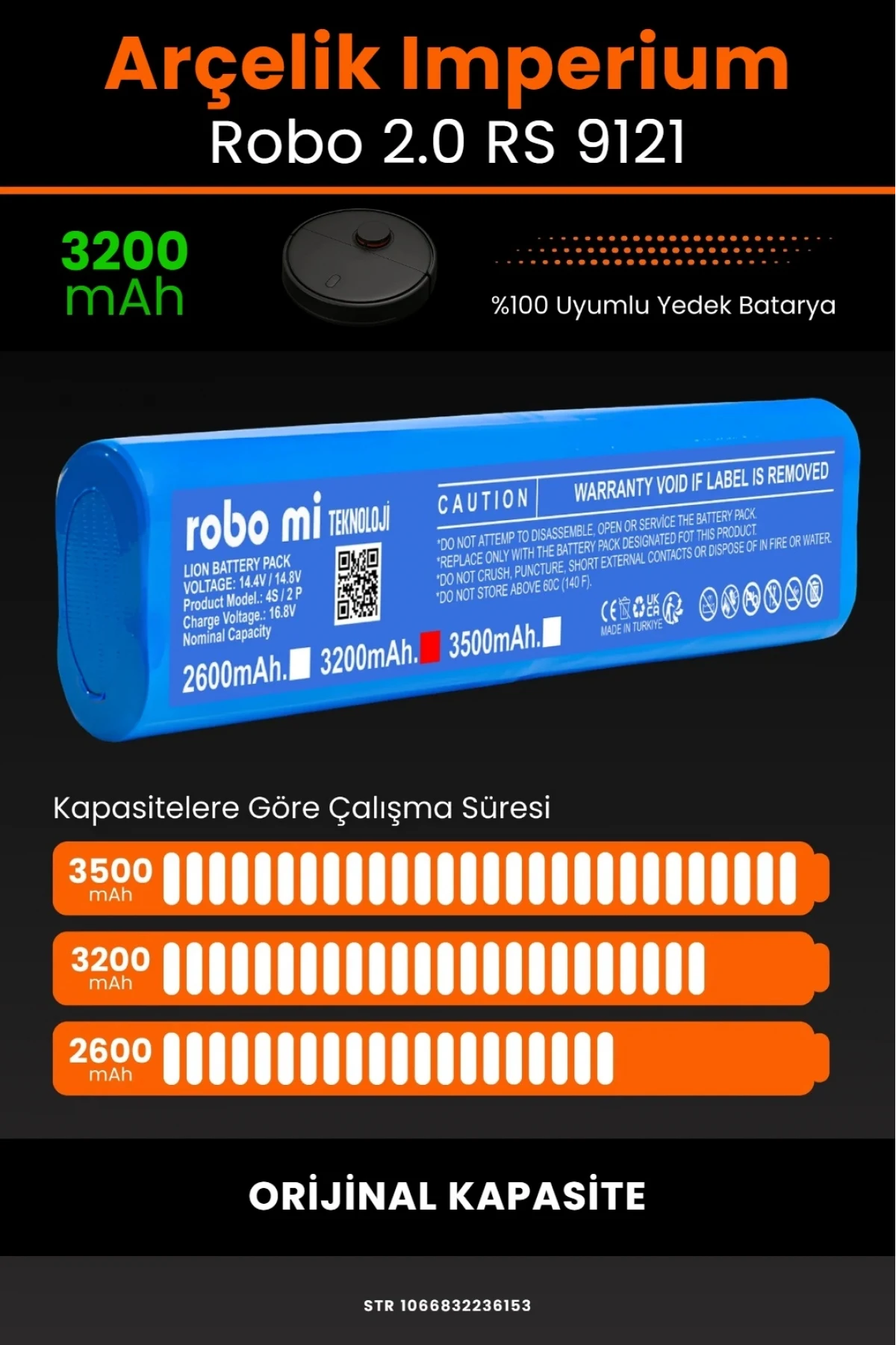 Arçelik İmperium Robo 2.0 RS 9121 Uyumlu 3200mAh Robot Süpürge Bataryası - Orijinal Kapasite