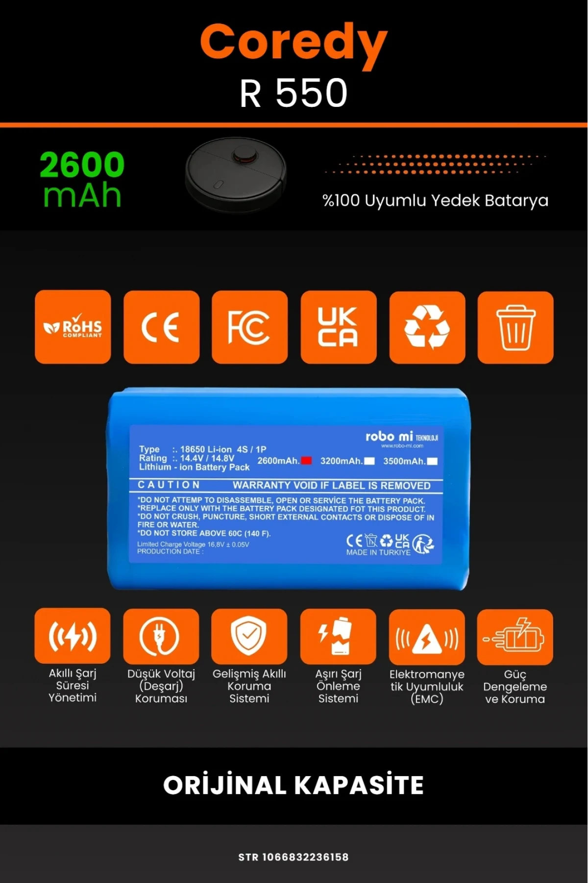 Coredy R 550 Uyumlu 2600mAh Robot Süpürge Bataryası - Orijinal Kapasite