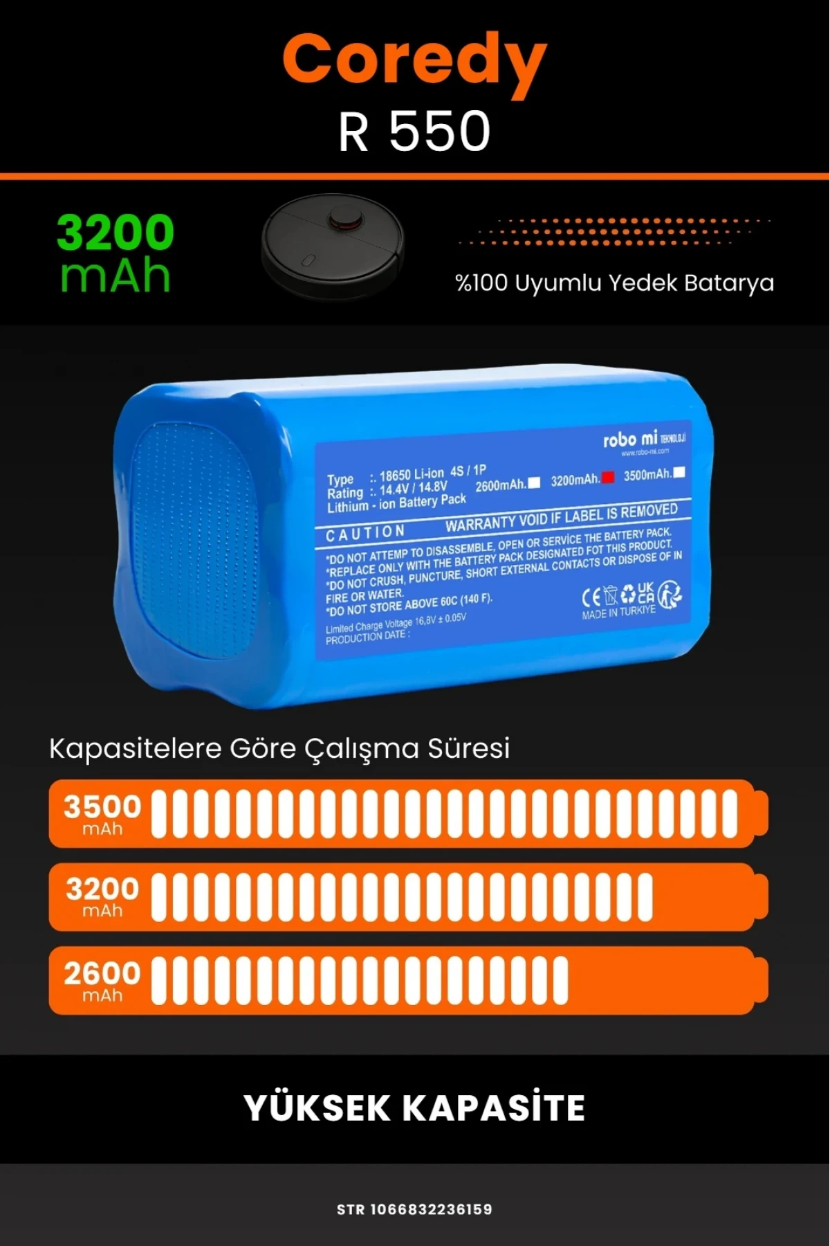 Coredy R 550 Uyumlu 3200mAh Robot Süpürge Bataryası - Yüksek Kapasite