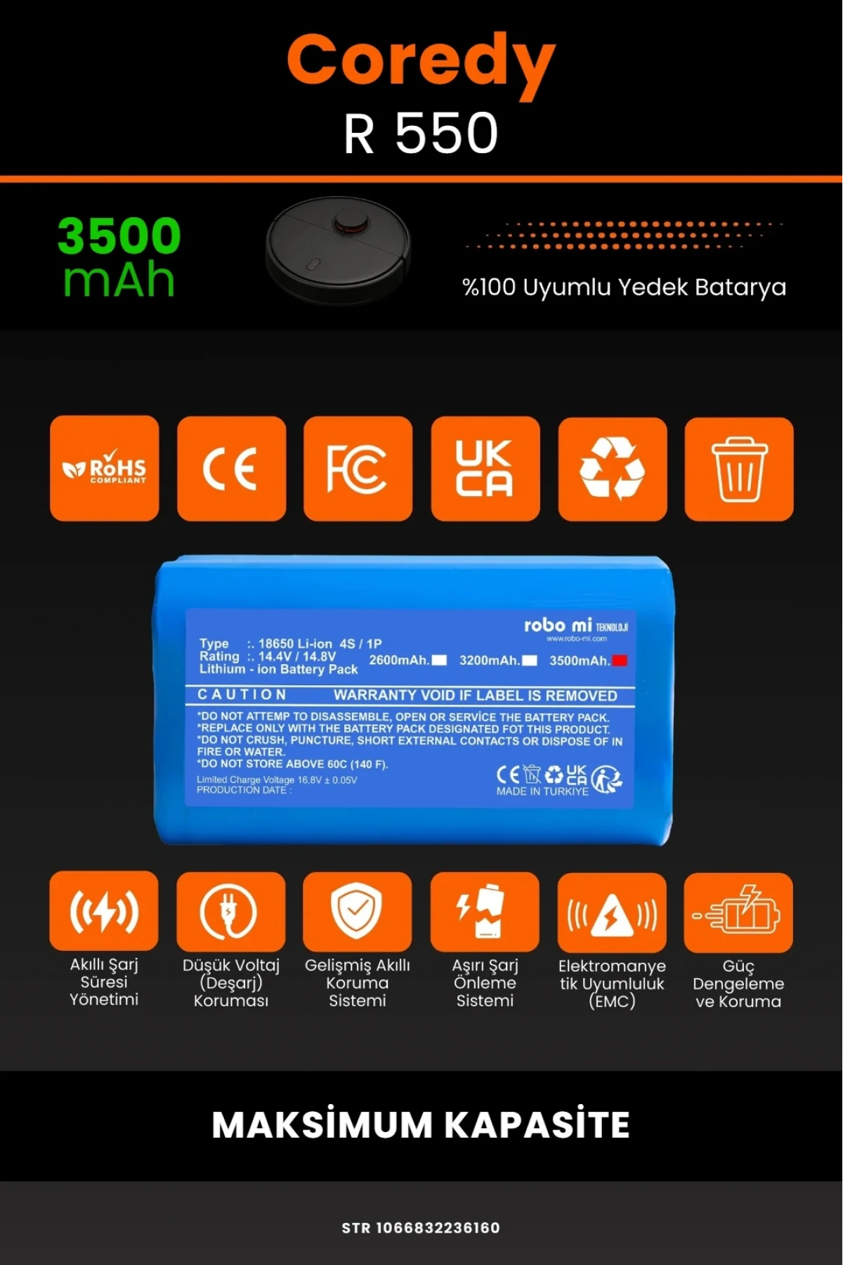 Coredy R 550 Uyumlu 3500mAh Robot Süpürge Bataryası - Maksimum Kapasite