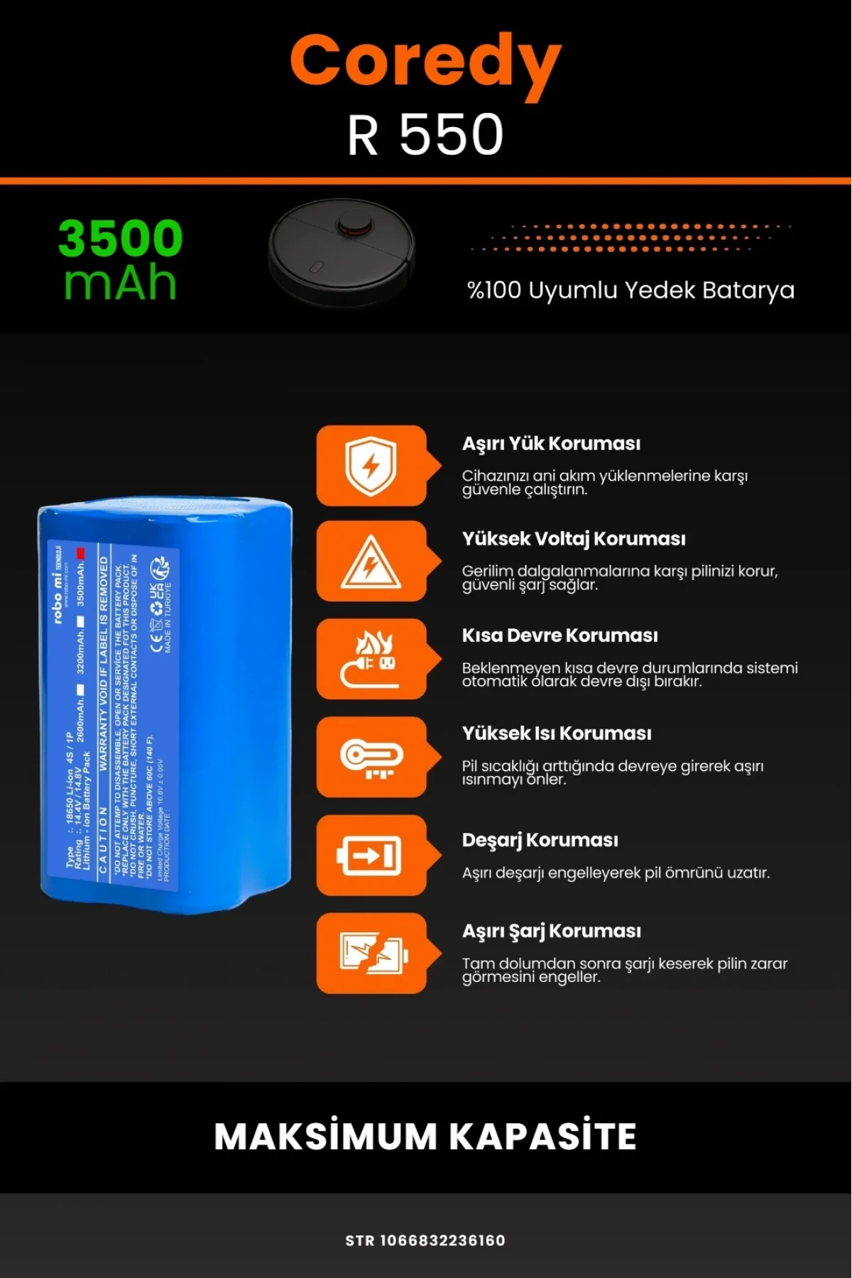 Coredy R 550 Uyumlu 3500mAh Robot Süpürge Bataryası - Maksimum Kapasite
