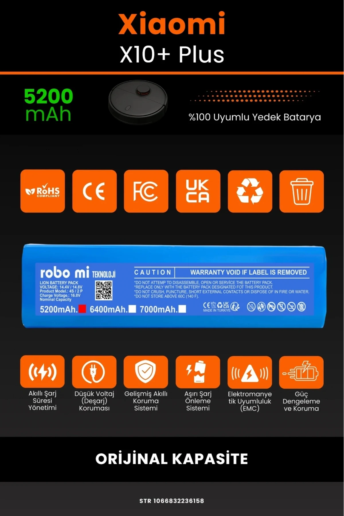 Xiaomi Robot Vacuum X10+ Plus Uyumlu 5200mAh Robot Süpürge Bataryası - Orijinal Kapasite