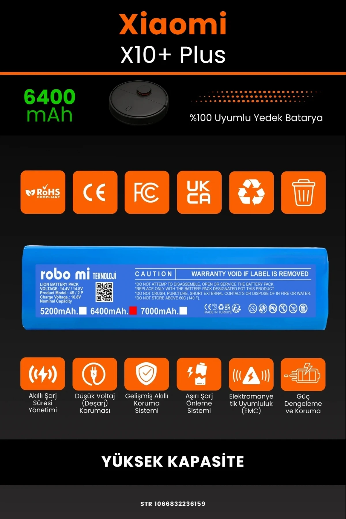 Xiaomi Robot Vacuum X10+ Plus Uyumlu 6400mAh Robot Süpürge Bataryası - Yüksek Kapasite